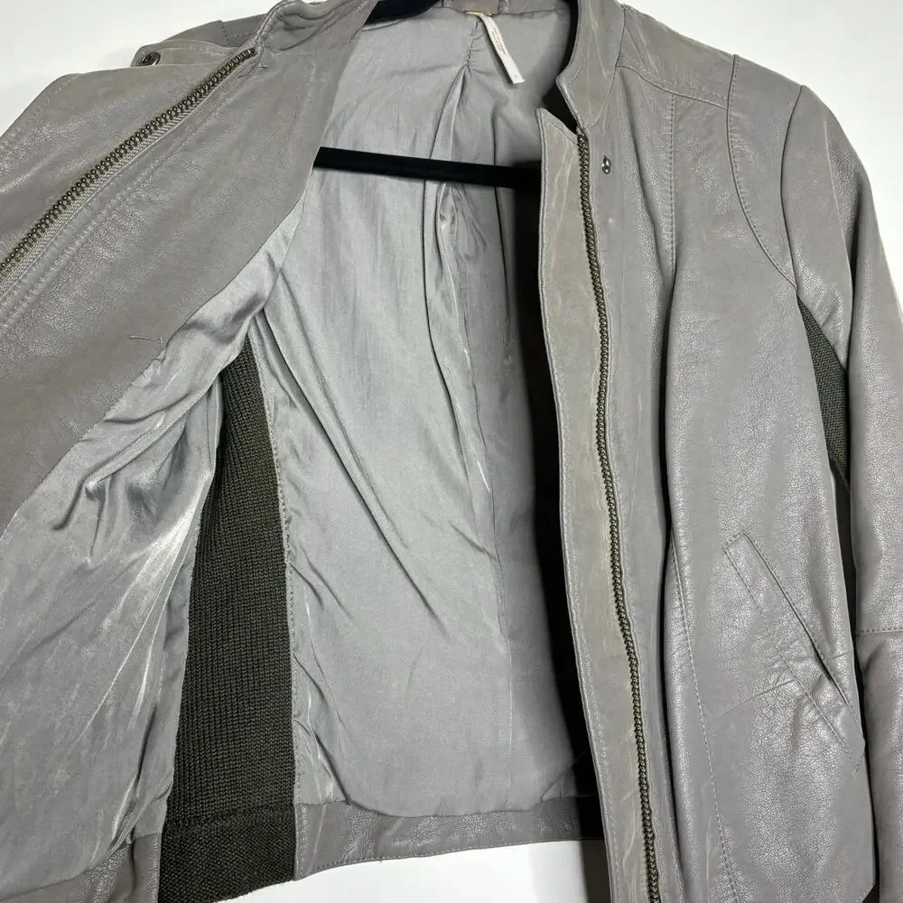 Free People Cool & Clean Vegan, Faux Leather Moto Jacket Slate Gray 4